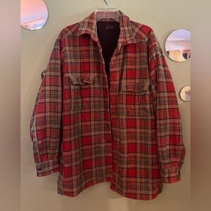 Wolverine Oversized Red and Brown Plaid Shirt-Jacket, Unisex, Size XL